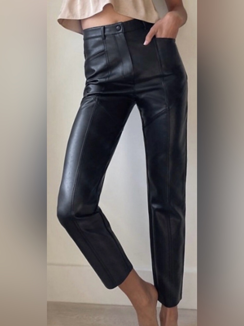 Aritzia Wilfred Black Leather High-Rise Pants